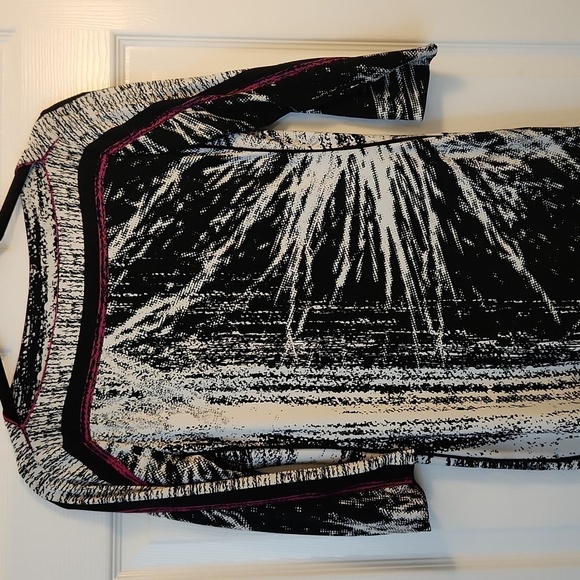 Bloomingdale's Chequer 3/4 Sleeve Black/White and Pink Detail Dress Size 4 - Picture 5 of 15